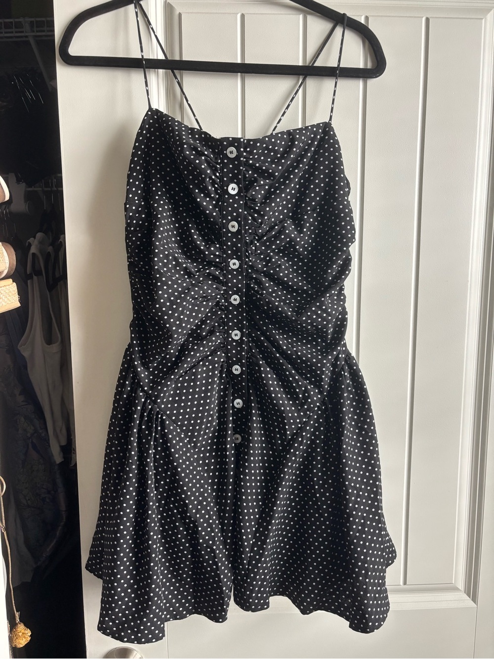 Commense Black Polka Dot Button-Front Mini Dress